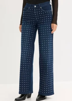Jean large taille mi-haute avec strass