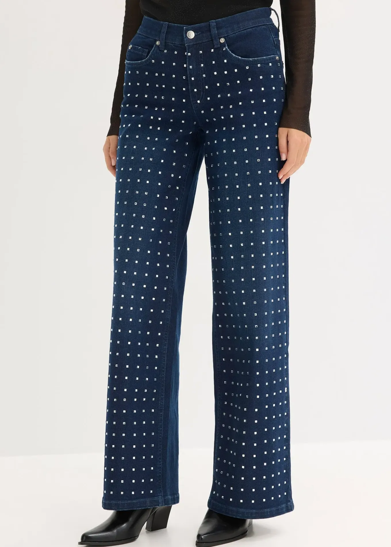 Jean large taille mi-haute avec strass