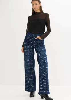 Jean large taille mi-haute avec strass