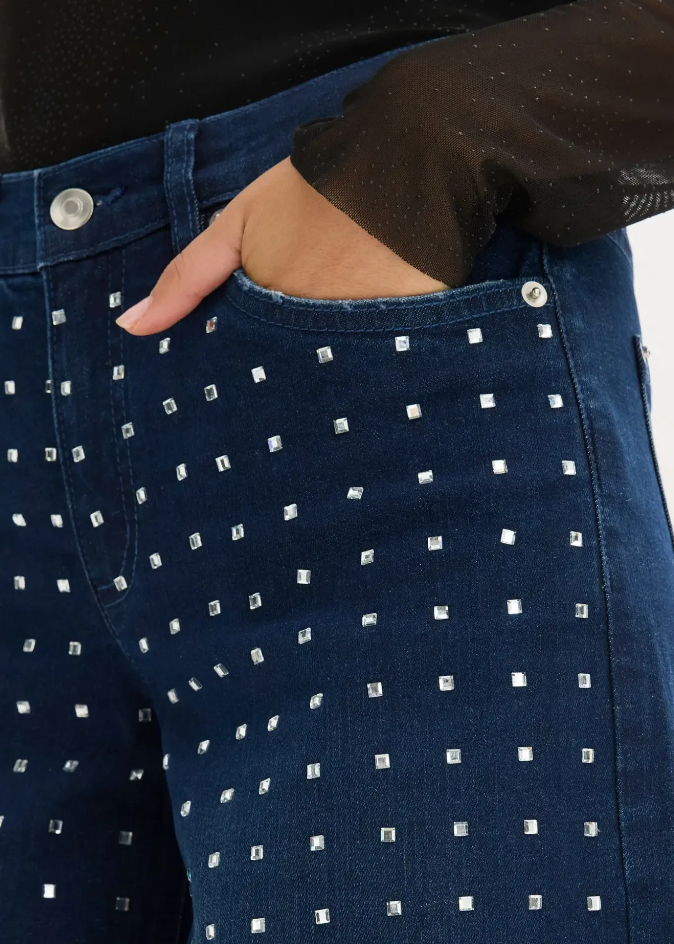 Jean large taille mi-haute avec strass