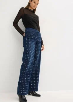 Jean large taille mi-haute avec strass