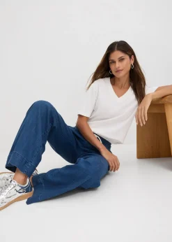 Jean large taille mi-haute, extensible