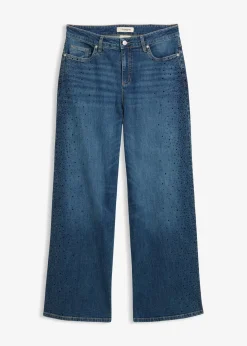 Jean large, taille mi-haute, avec strass