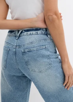 Jean large, taille mi-haute, peu extensible, longueur sol