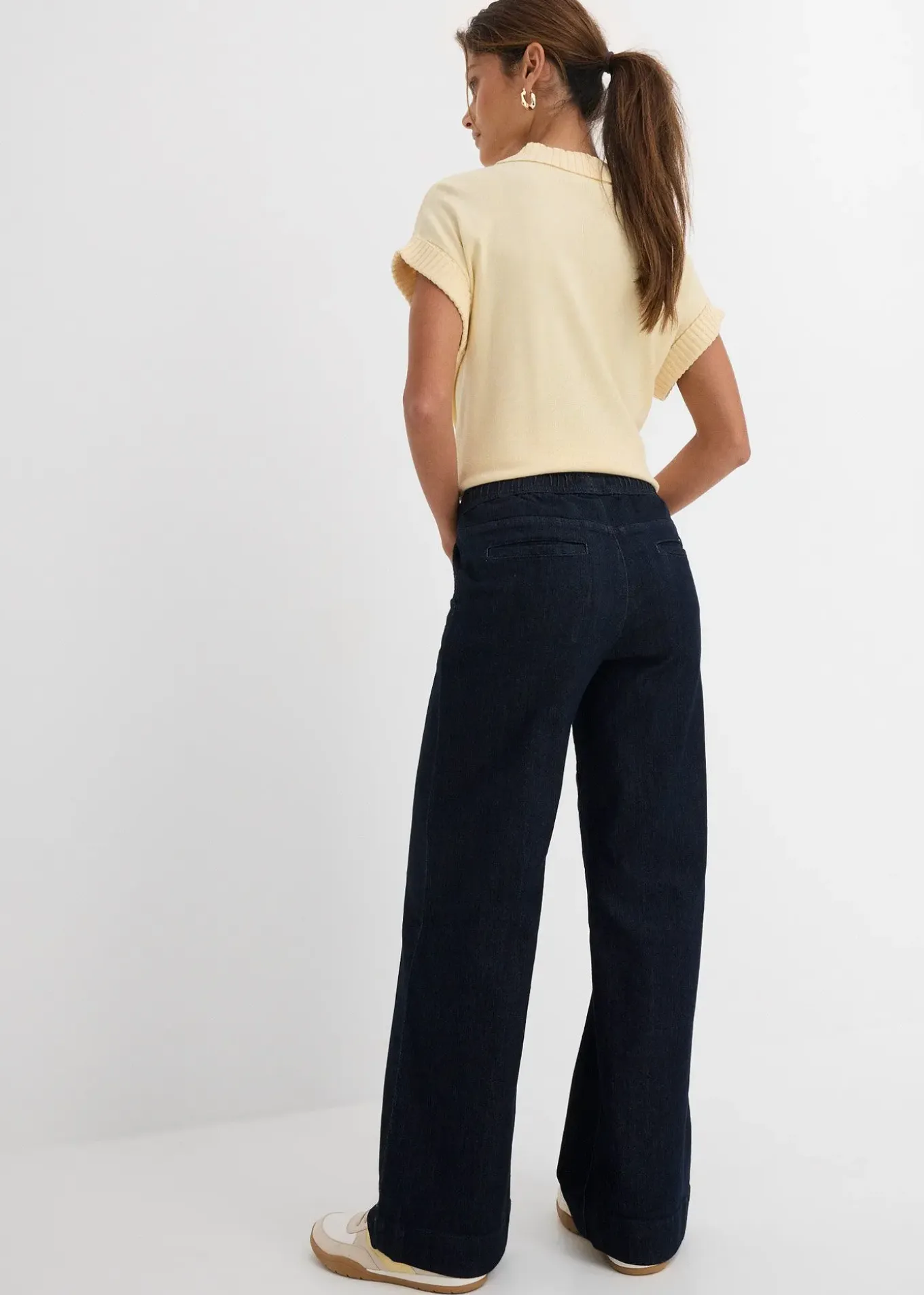 Jean large taille mi-haute, extensible