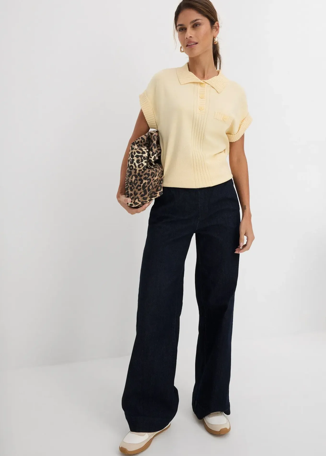 Jean large taille mi-haute, extensible