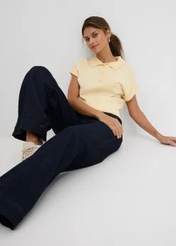 Jean large taille mi-haute, extensible