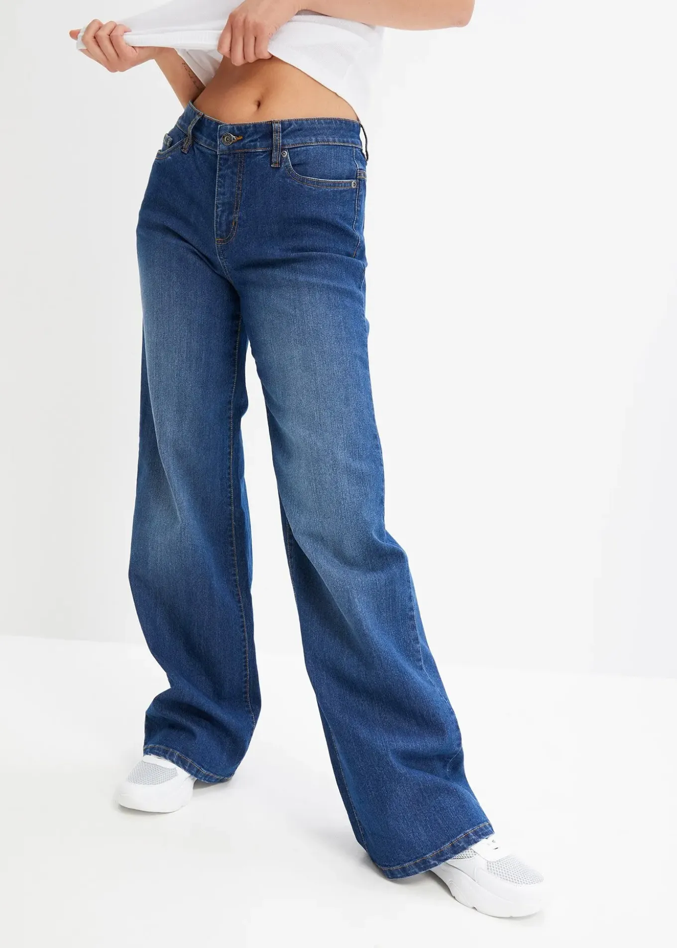 Jean large taille mi-haute, extensible