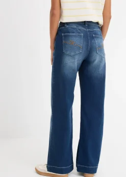 Jean large taille mi-haute élastiquée