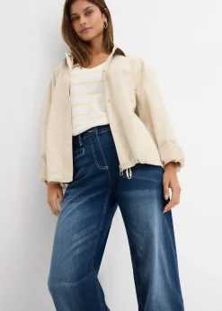 Jean large taille mi-haute élastiquée