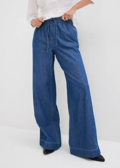 Jean large, taille mi-haute et élastiquée