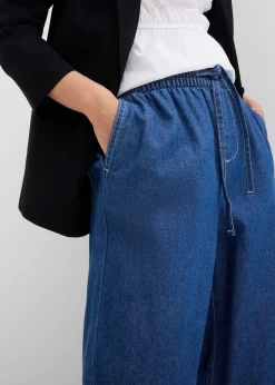 Jean large, taille mi-haute et élastiquée
