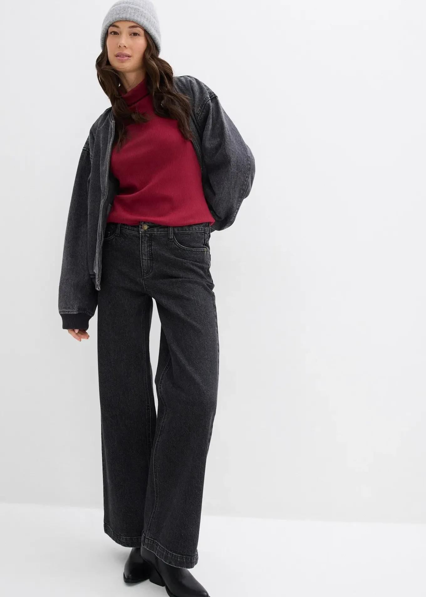 Jean large taille mi-haute, longueur sol