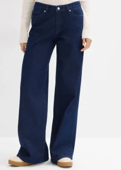 Jean large, taille mi-haute, peu extensible, longueur sol