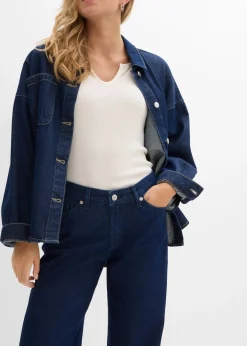 Jean large, taille mi-haute, peu extensible, longueur sol