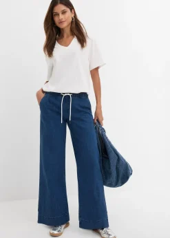 Jean large taille mi-haute, extensible