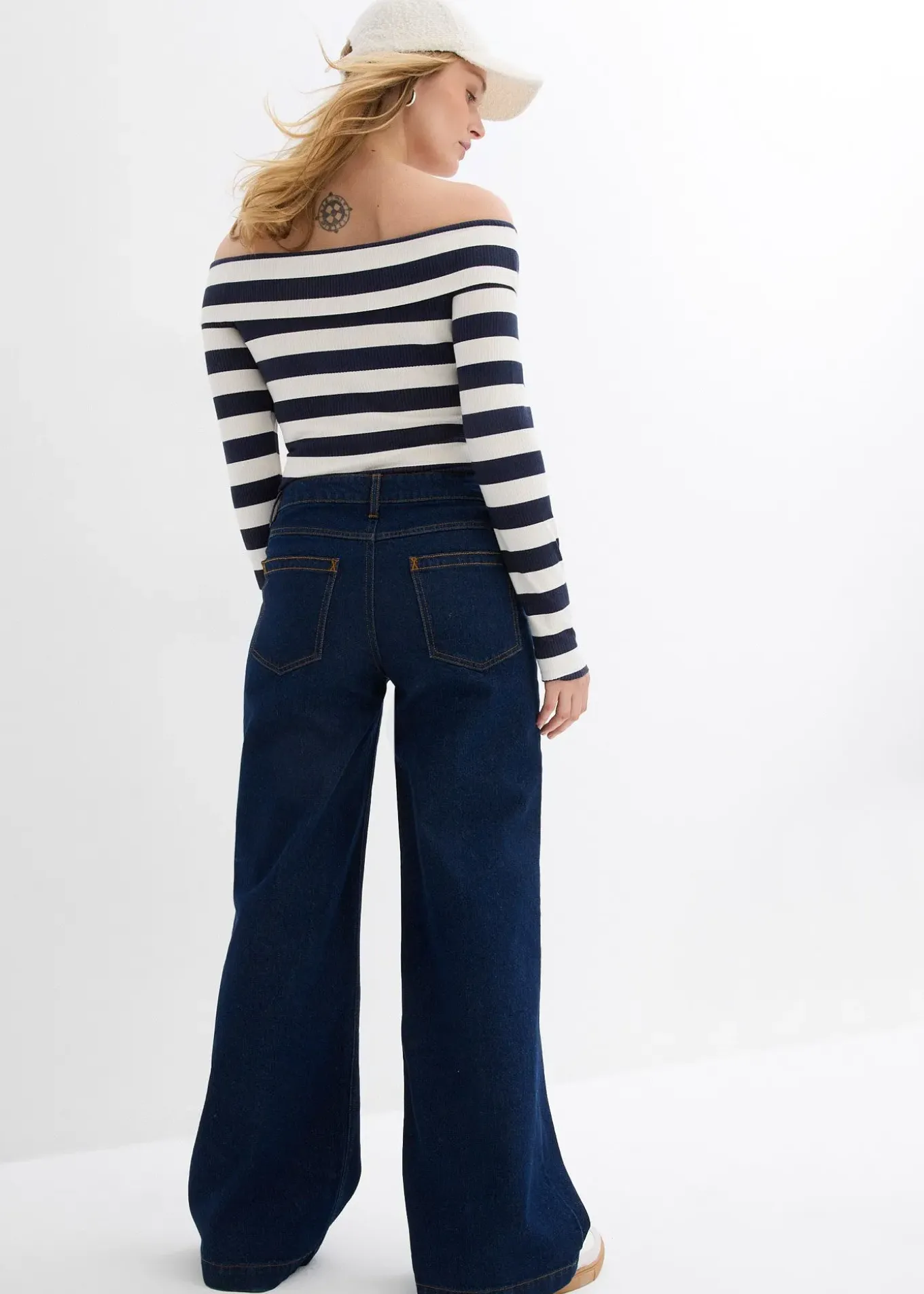 Jean large taille mi-haute, longueur sol