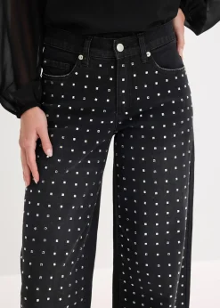 Jean large taille mi-haute avec strass