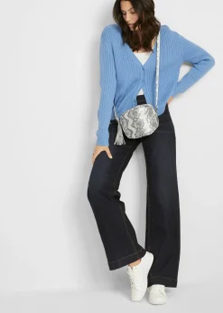 Jean large taille mi-haute élastiquée