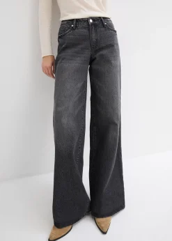 Jean large, taille mi-haute, peu extensible, longueur sol