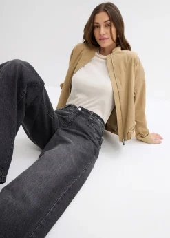 Jean large, taille mi-haute, peu extensible, longueur sol