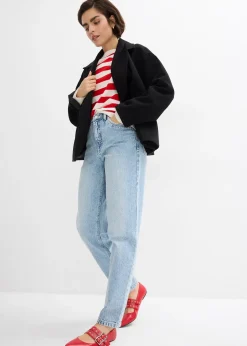 Jean mom cropped taille haute, peu extensible