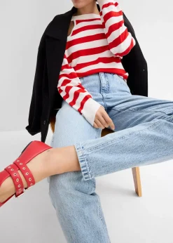 Jean mom cropped taille haute, peu extensible