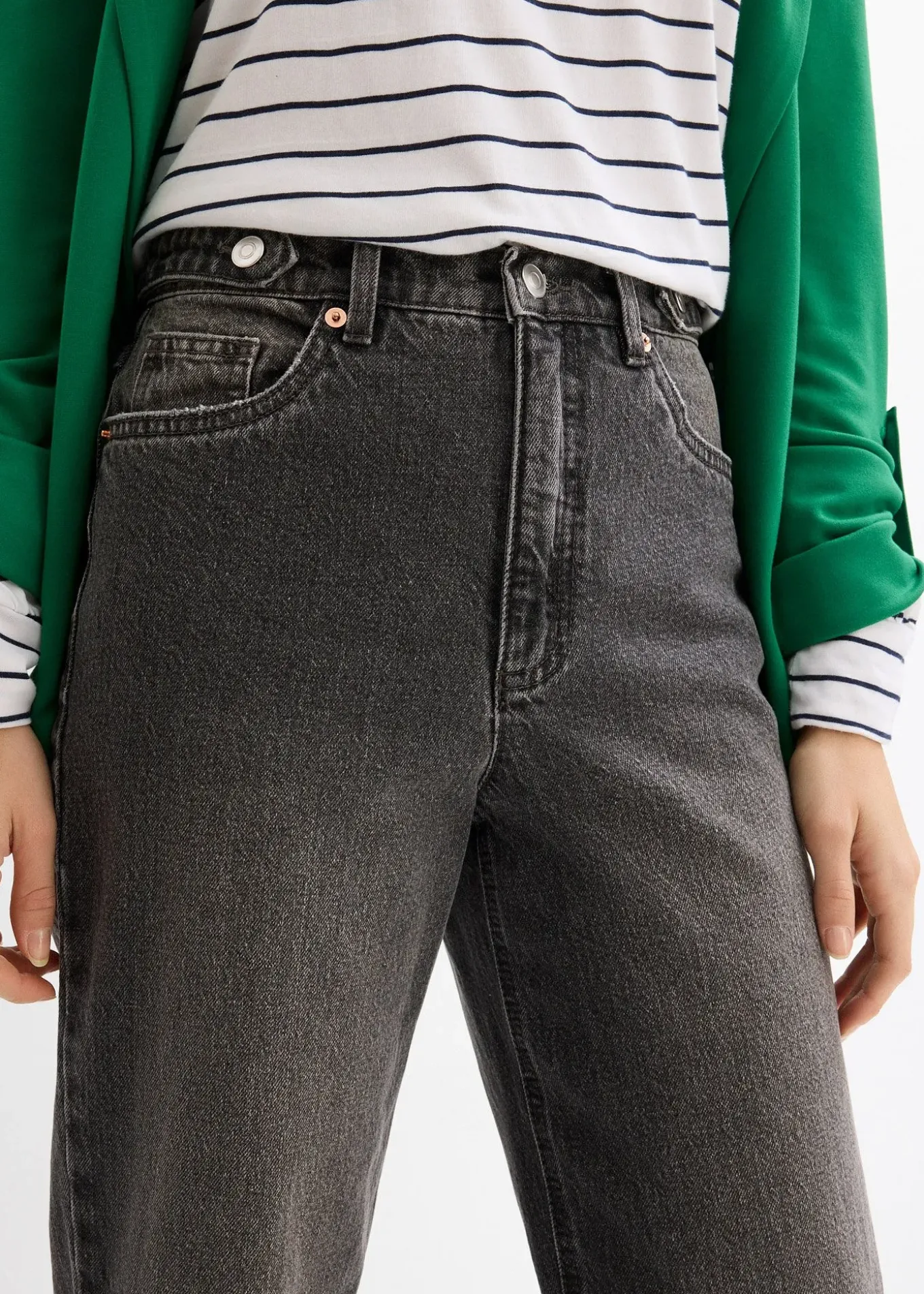 Jean mom cropped taille haute, peu extensible