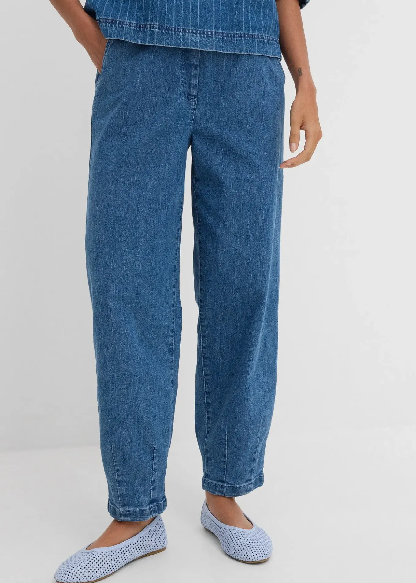 Jean mom, taille haute élastiquée