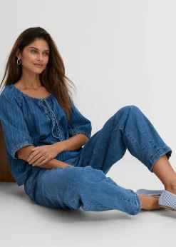 Jean mom, taille haute élastiquée