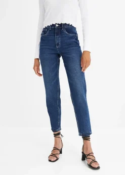 Jean mom taille haute, peu extensible, cropped