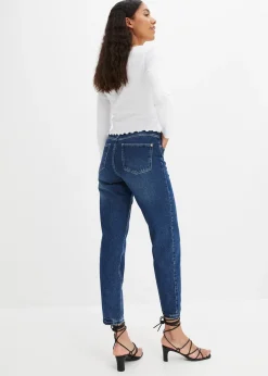 Jean mom taille haute, peu extensible, cropped