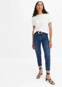 Jean mom taille haute, peu extensible, cropped