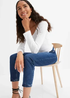 Jean mom taille haute, peu extensible, cropped