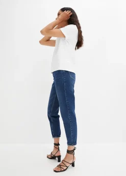 Jean mom taille haute, peu extensible, cropped
