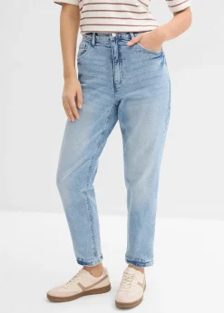 Jean mom taille haute, peu extensible, cropped