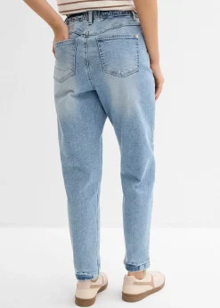 Jean mom taille haute, peu extensible, cropped