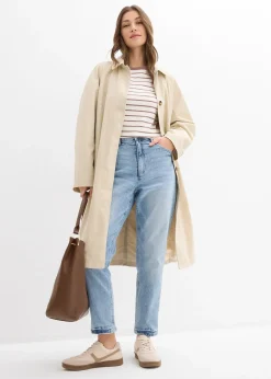 Jean mom taille haute, peu extensible, cropped