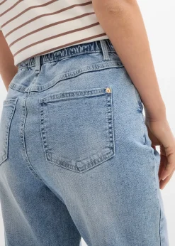 Jean mom taille haute, peu extensible, cropped