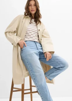 Jean mom taille haute, peu extensible, cropped