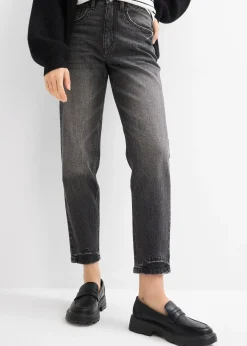 Jean mom taille haute, peu extensible, cropped