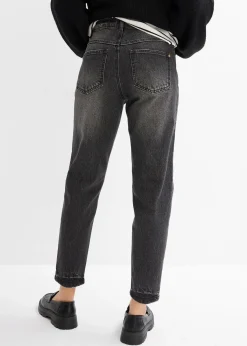 Jean mom taille haute, peu extensible, cropped