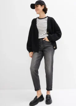 Jean mom taille haute, peu extensible, cropped