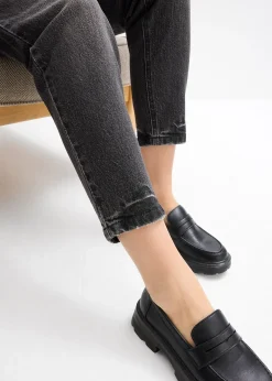 Jean mom taille haute, peu extensible, cropped