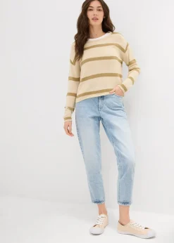 Jean mom taille haute, raccourci, peu extensible