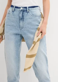 Jean mom taille haute, raccourci, peu extensible