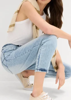 Jean mom taille haute, raccourci, peu extensible