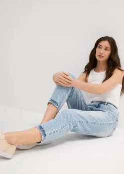 Jean mom taille haute, raccourci, peu extensible