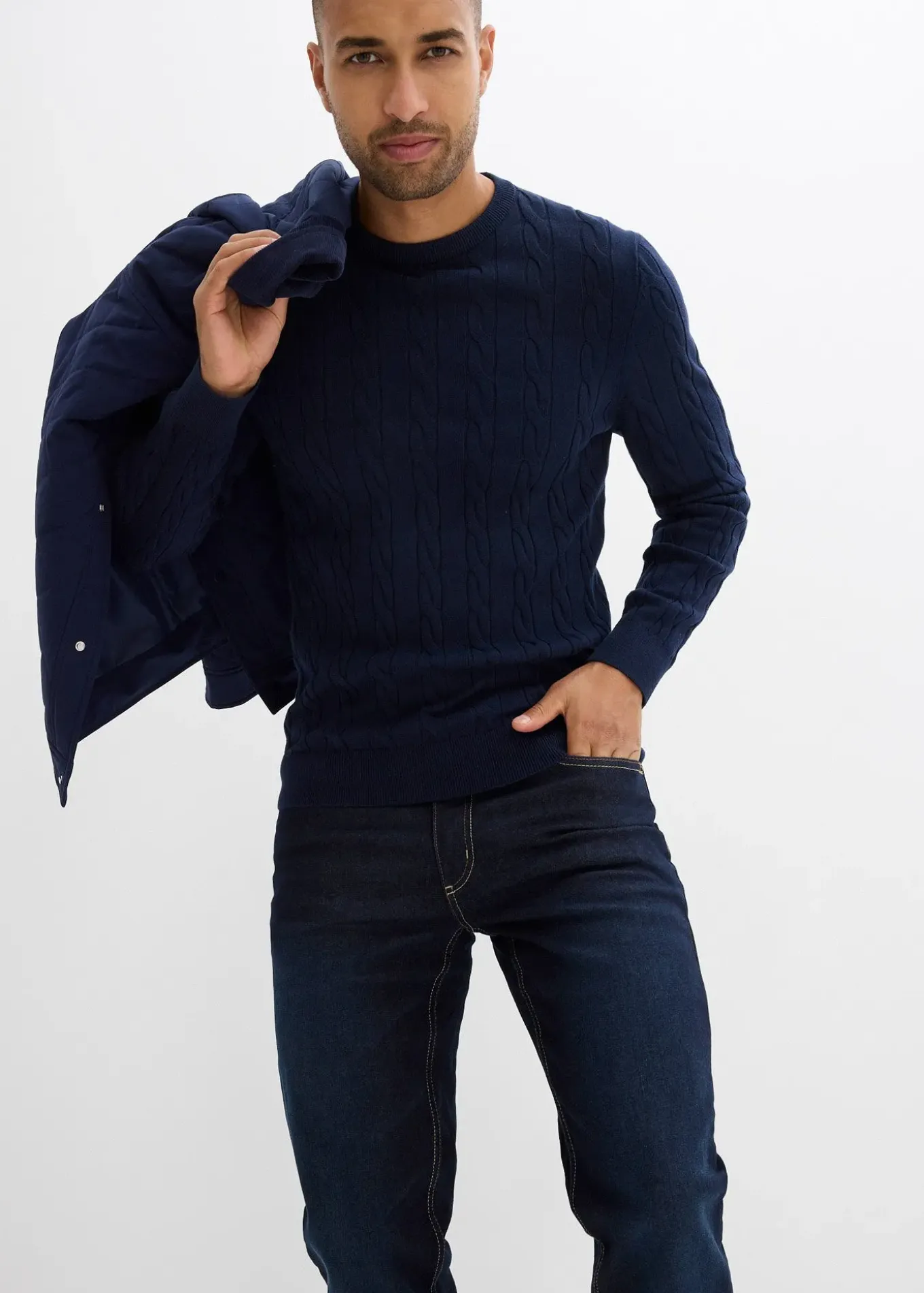 Jean regular extensible avec doublure chaude en jersey et taille élastiquée, droit