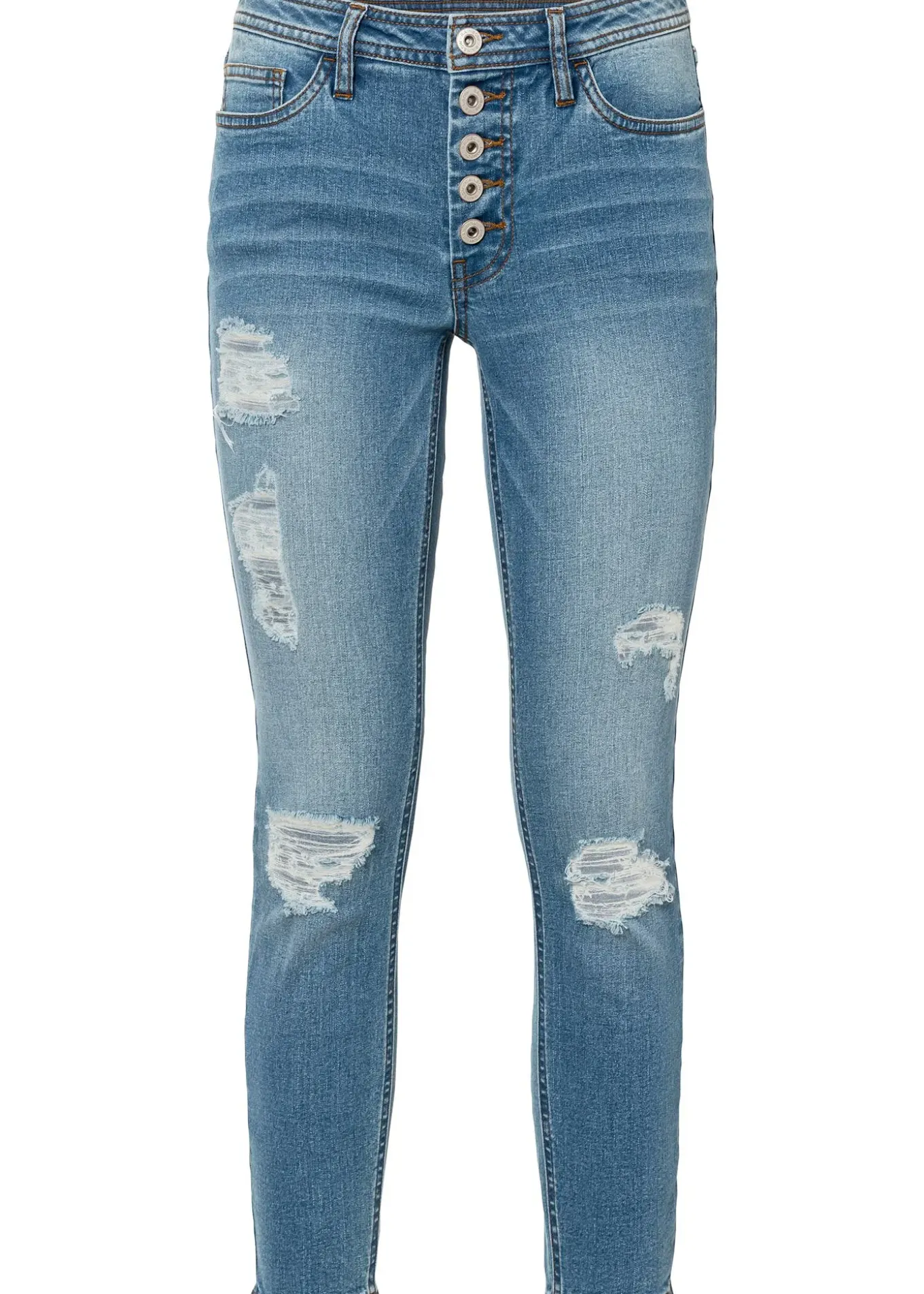 Jean skinny taille mi-haute, effets destroy
